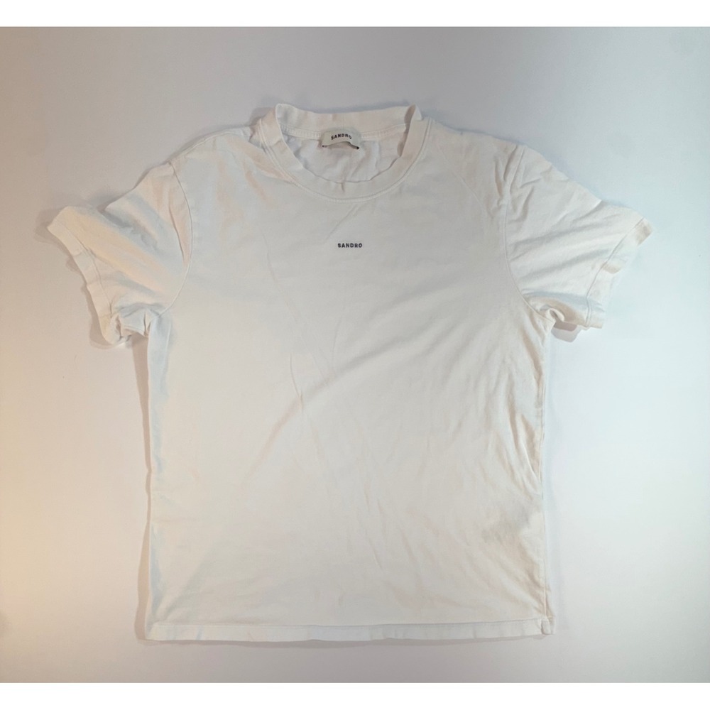 Sandro Paris Mens White Embroidered Logo Short Sleeve T-Shirt SHPTS00990